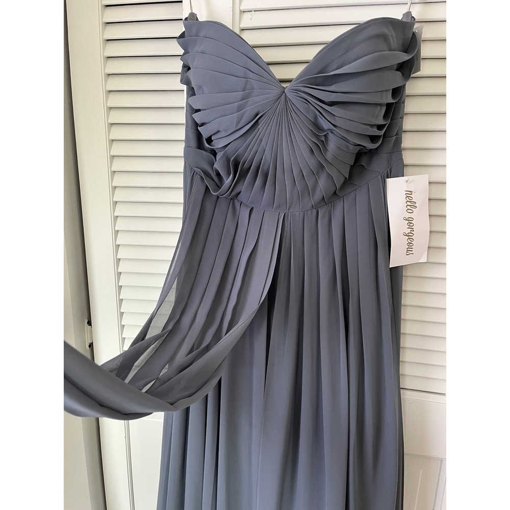 NWT Jenny Yoo Mira Convertible Pleated Strapless Chiffon Gown Denmark Blue Sz 14 - Picture 4 of 13